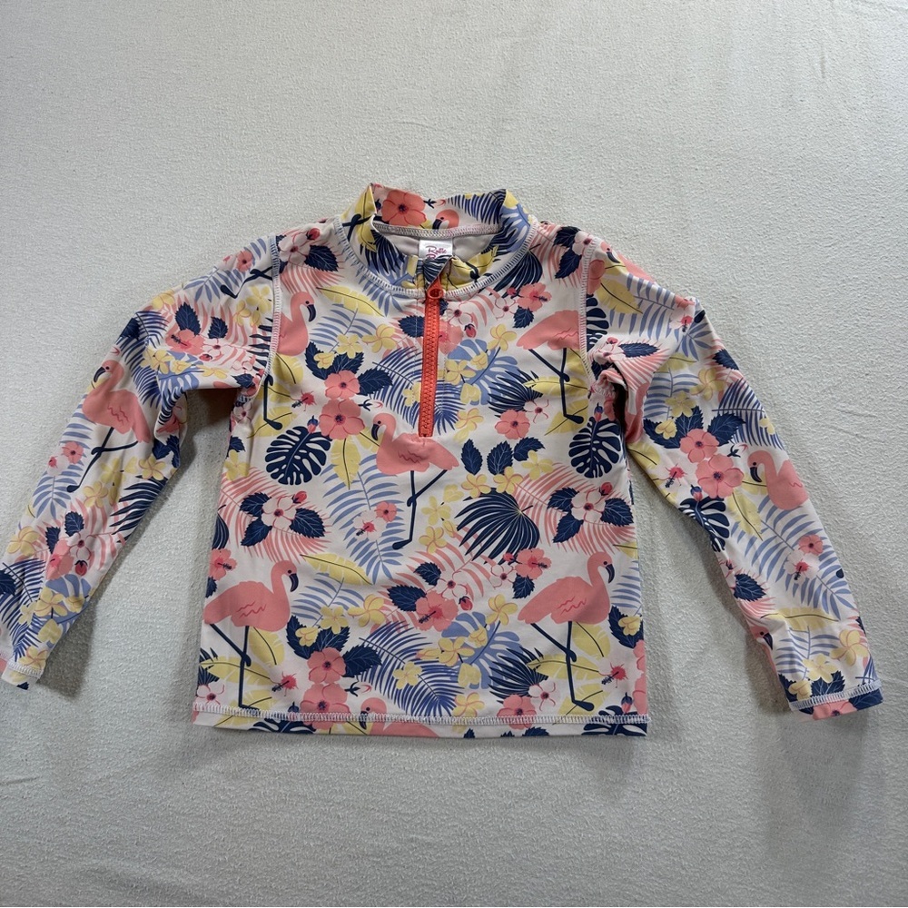 Ruffle Butts Tropical Flamingo Swim Rashguard